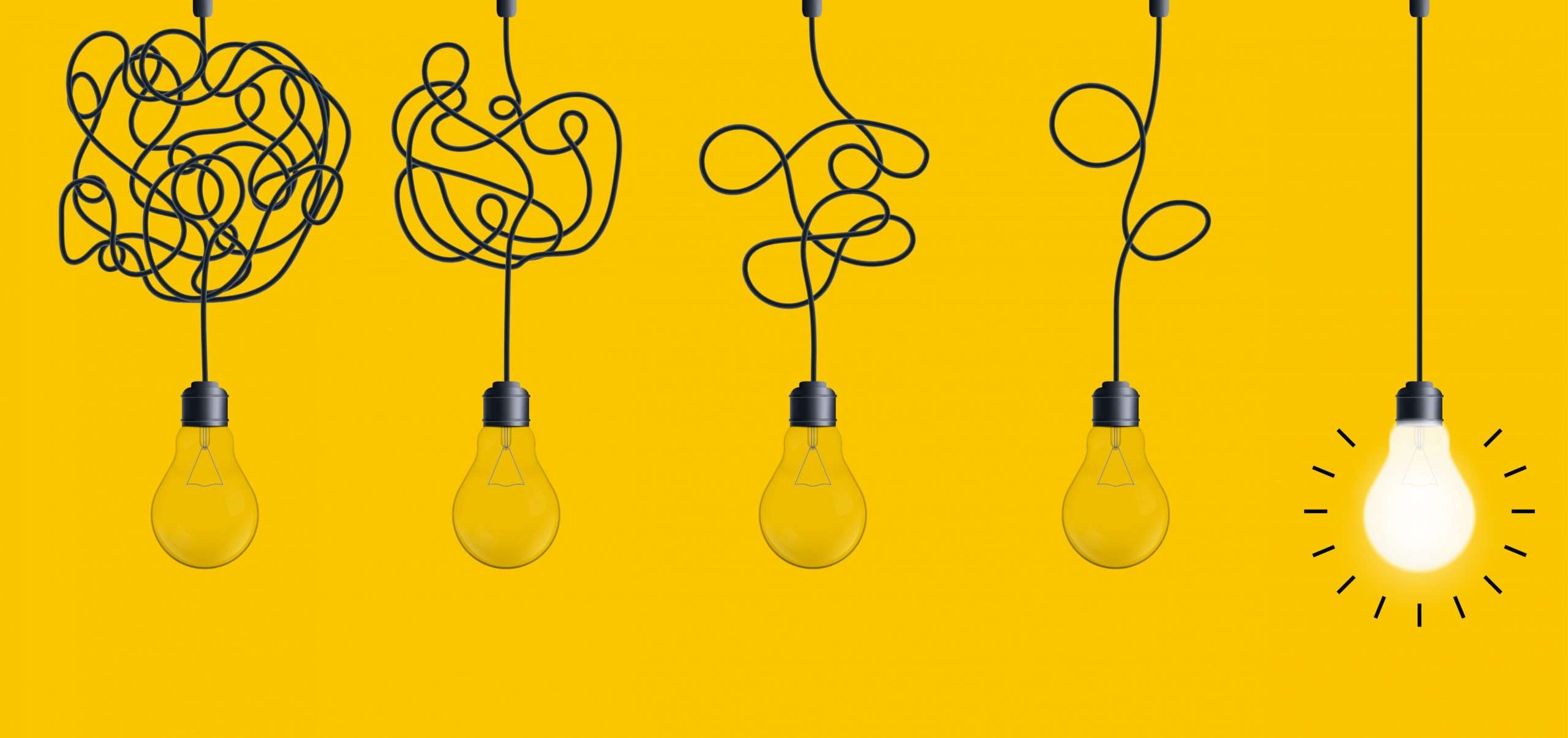 Creative,Vector,Illustration,Of,Simplifying,Complex,Process,Lightbulb,On,Background.