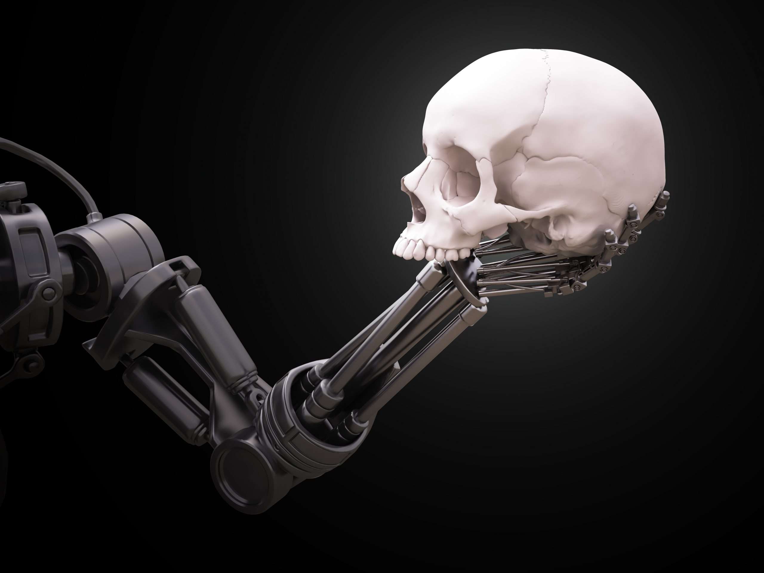 Robot,Arm,Holding,A,Human,Skull