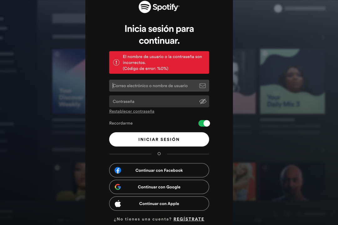 Spotify falla en el inicio de sesión
