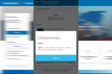 El mensaje de la aplicación de Citibanamex al intentar hacer una transferencia.