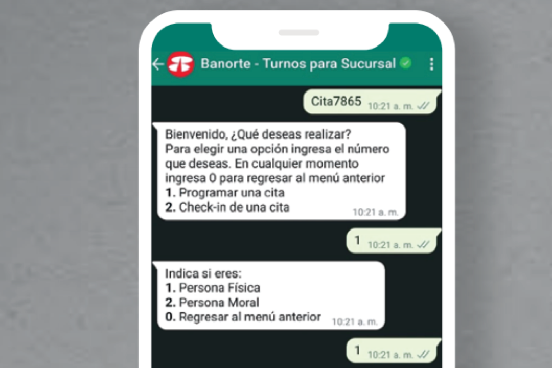 Banorte lanza servicio de citas por Whatsapp en sucursal